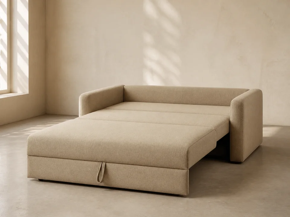 Full-foam compression sofa bed unfolded into a sleeping surface