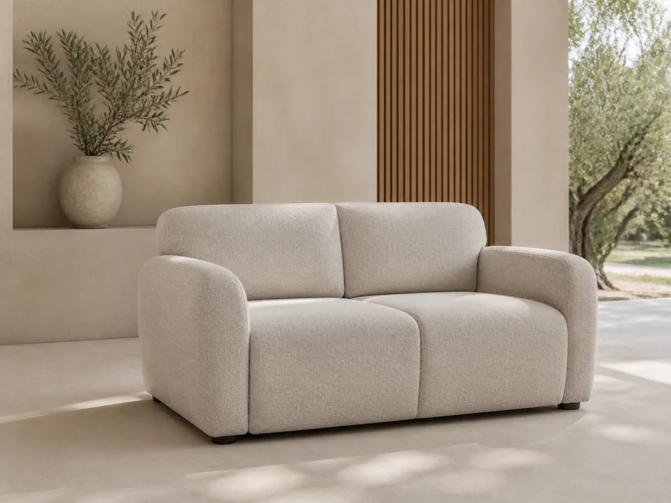 Compact oatmeal two-seat loveseat for a convertible bed program