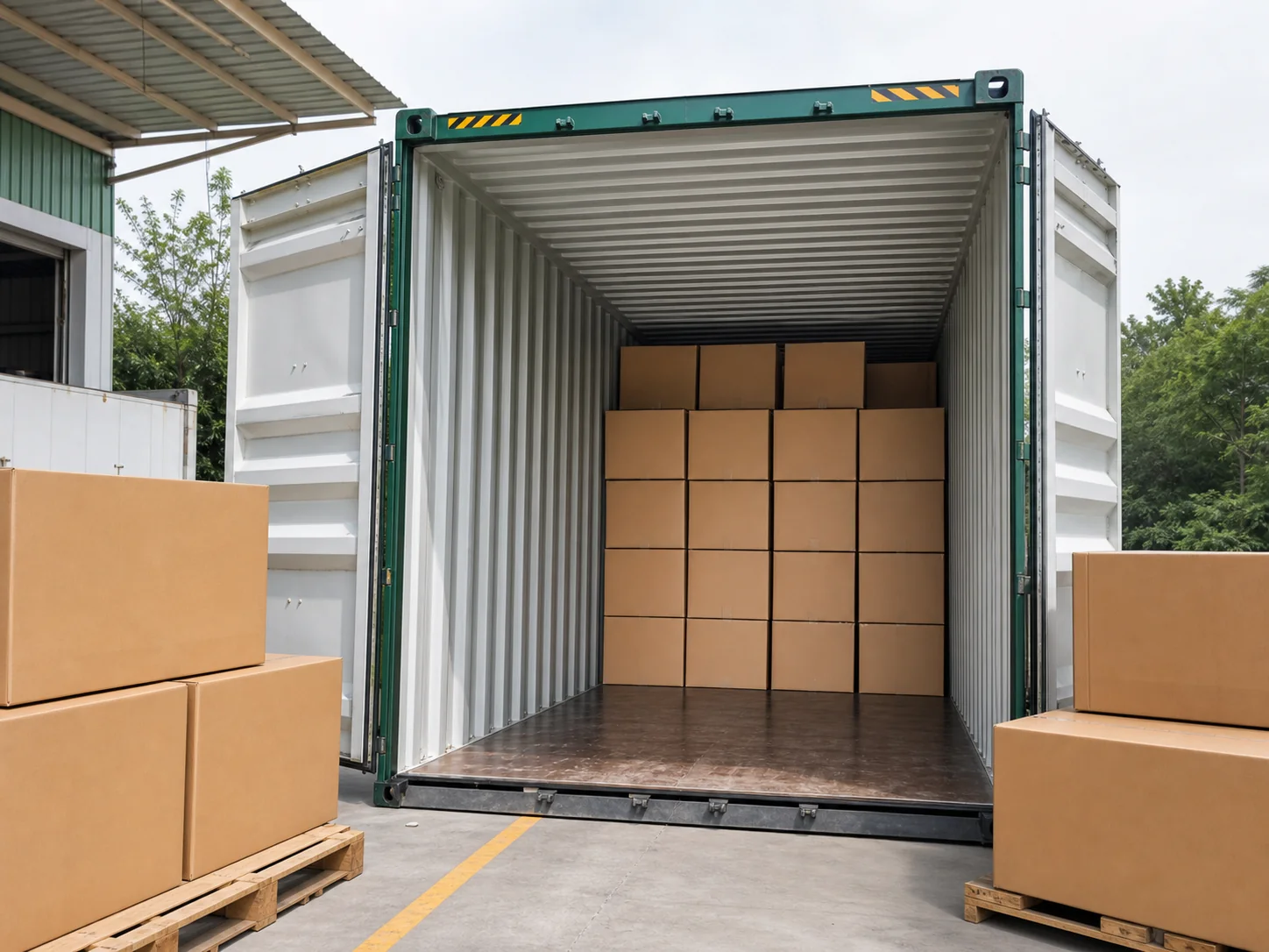 Furniture cartons in a shipping container for a vertical loading video