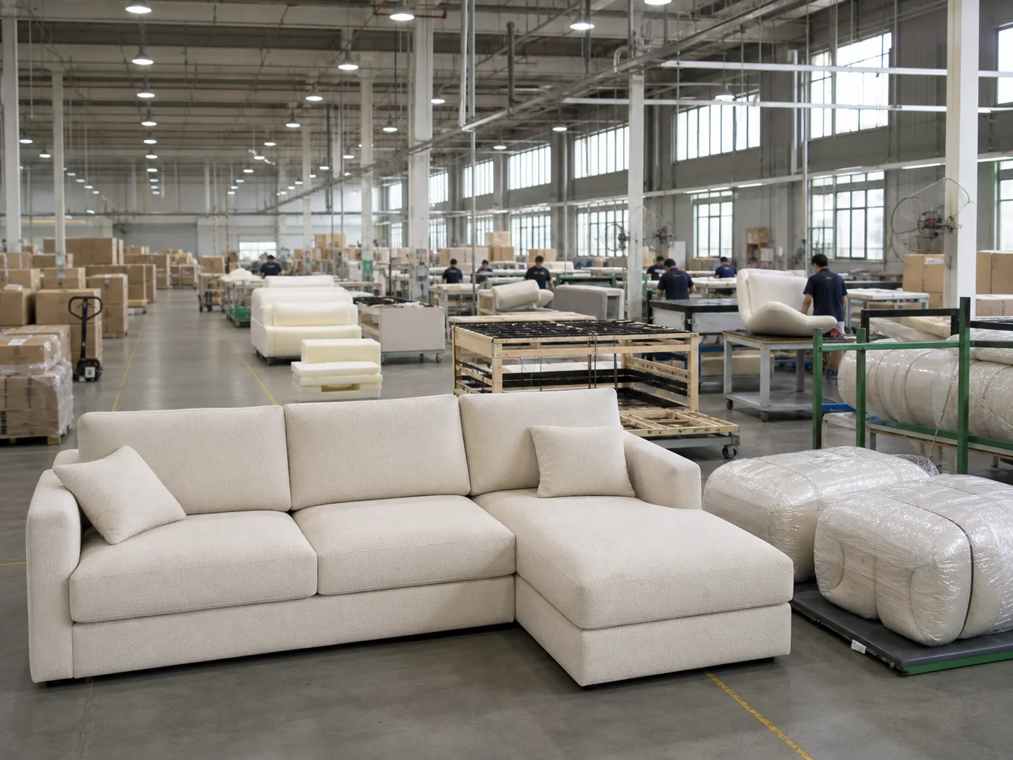 Furniture production floor for a vertical manufacturing process video