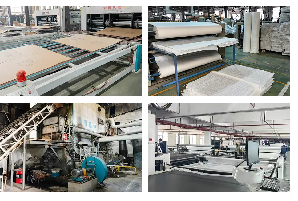 Automated fabric cutting, quilting and material-processing equipment in furniture factory