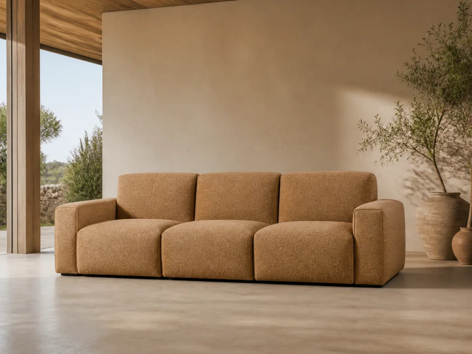 Upholstered full-foam sofa designed for reduced-volume furniture shipping