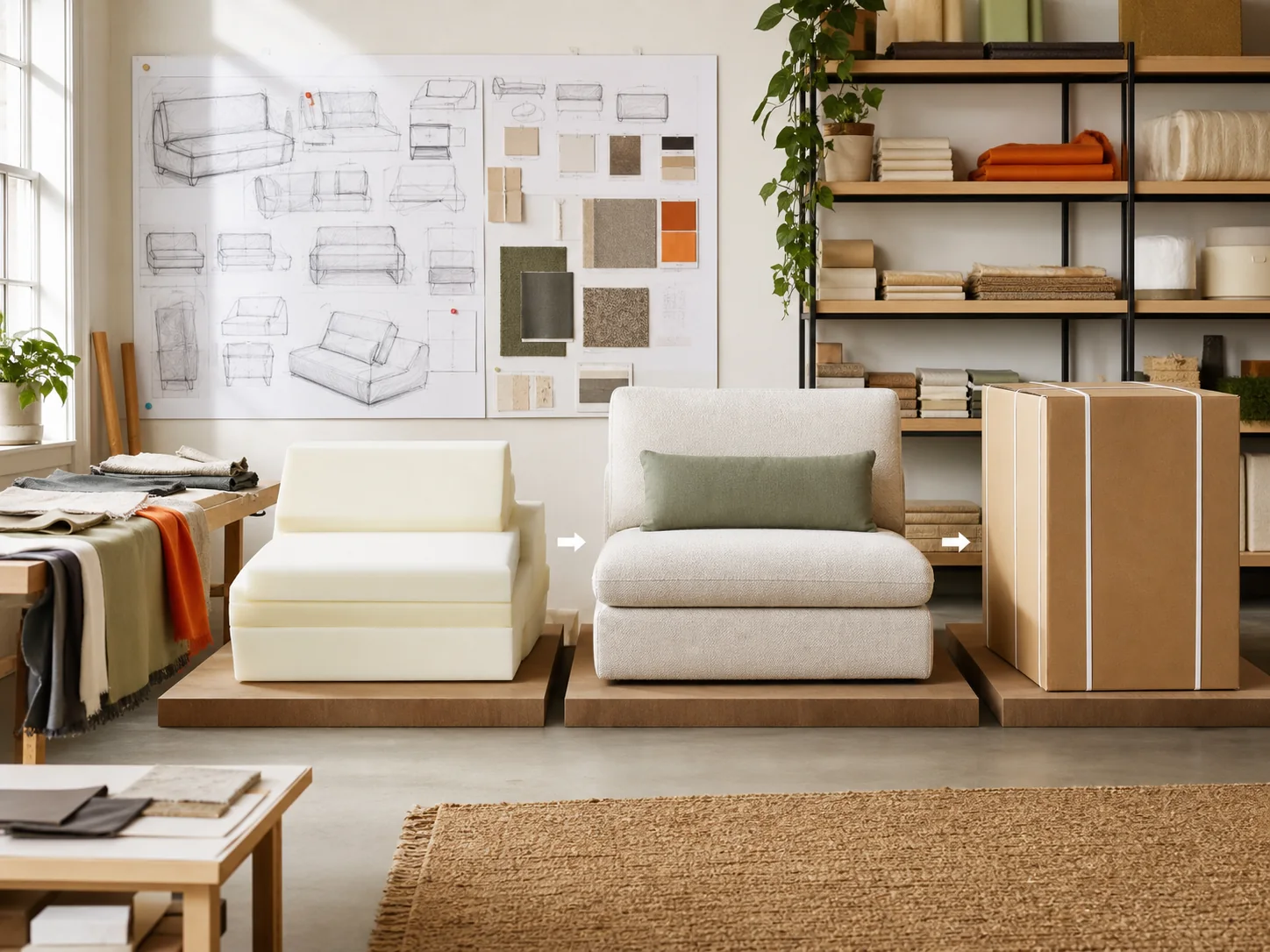 Foam prototype and upholstered sofa sample for an OEM development short video