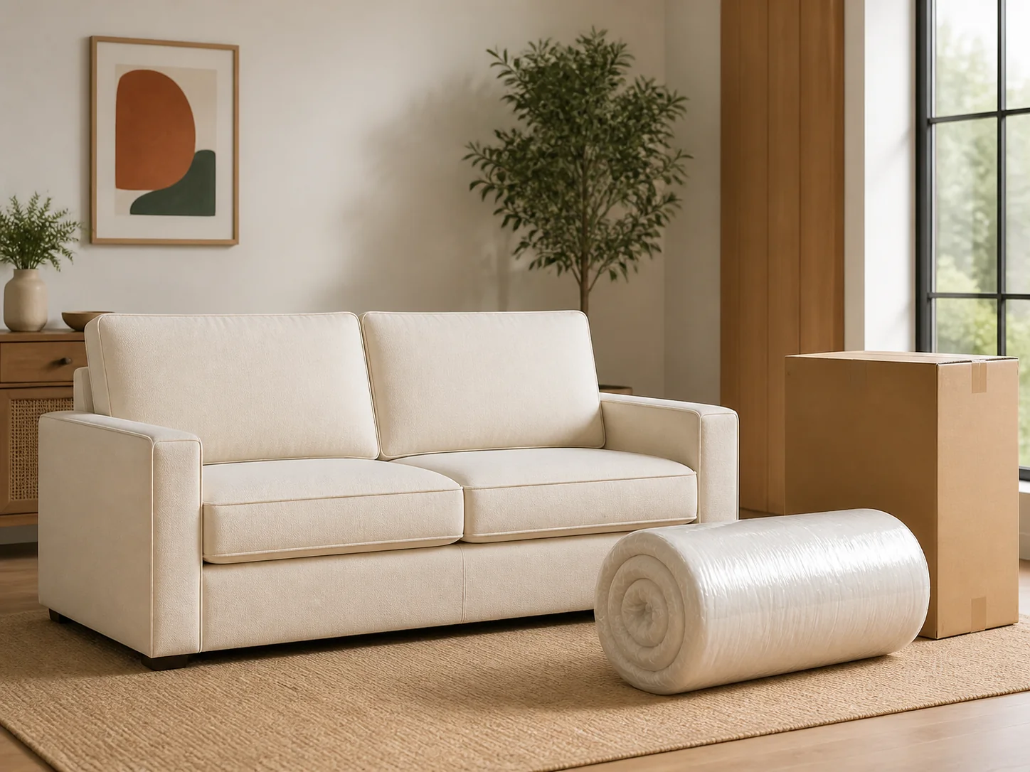Compression sofa and reduced-volume package for a vertical overview video